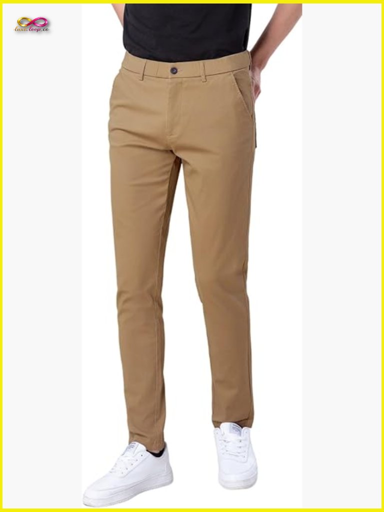 Skinny Stretchy Khaki Pants Slim Fit Tapered Trousers Chino Dress Pants